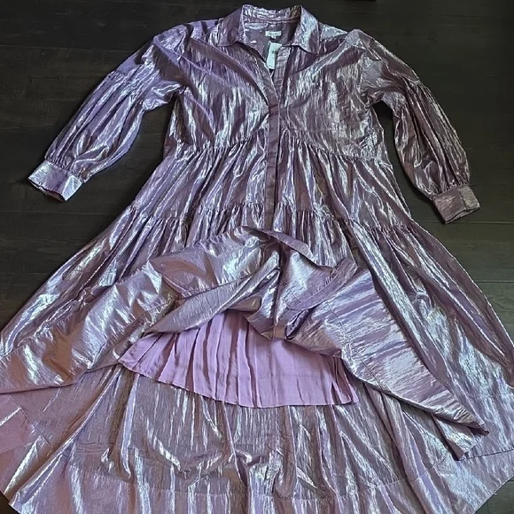 Anthropologie- Pilcro Shimmery Lilac Button-Front Tiered Dress - Picture 2 of 16